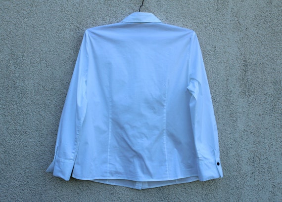 Vintage white Jabot Blouse women's / Ruffled Coll… - image 9