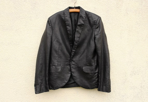 Vintage black Tuxedo Blazer men's / linen formal … - image 1