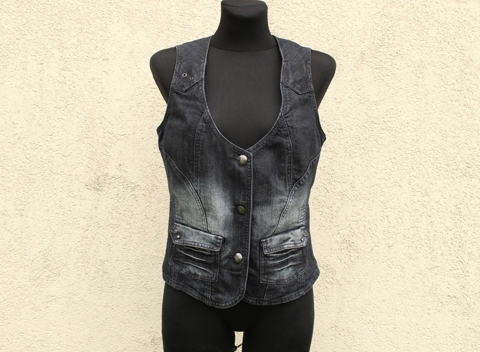 Vintage Denim vest women's / Acid wash denim vest Etsy