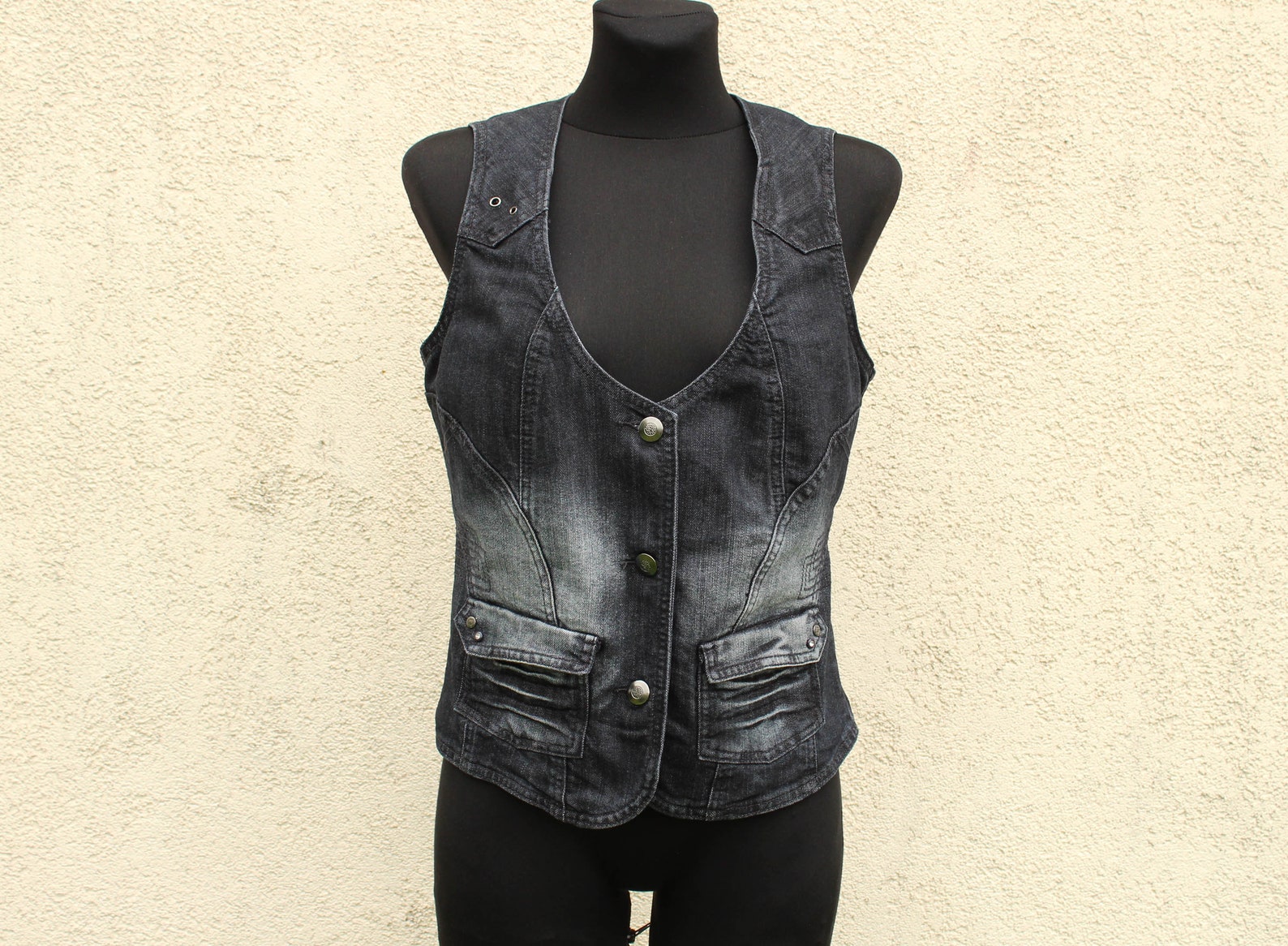 Vintage Denim vest women's / Acid wash denim vest | Etsy