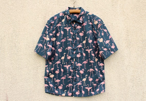 Vintage Flamingo button down overhemd heren Flamingo print overhemd heren Flamingo Etsy Belgie