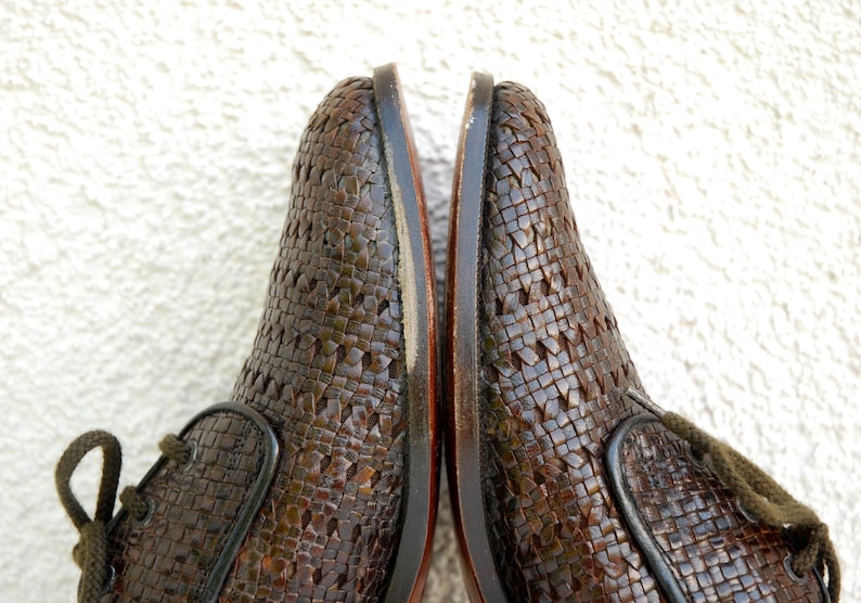 Vintage Brown Woven Leather Shoes Men/'s Woven Oxford Shoes Men/'s Leather Oxford Shoes Men/'s