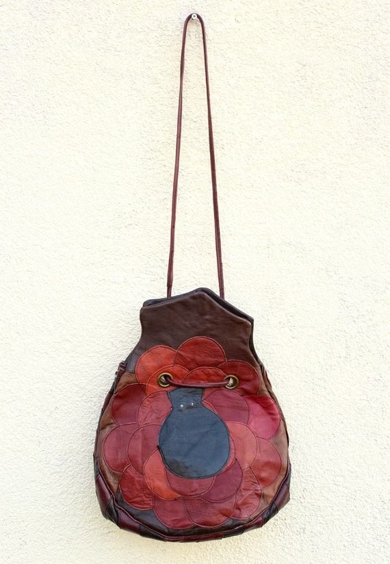 Vintage Hand Made Patchwork Bag /red Patchwork Ba… - image 3