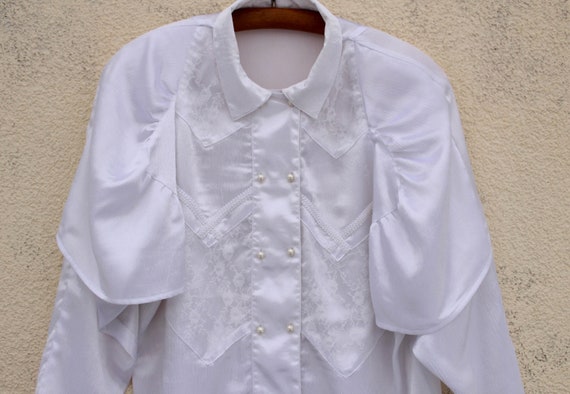 Vintage Victorian Edwardian Style Blouse / White … - image 3