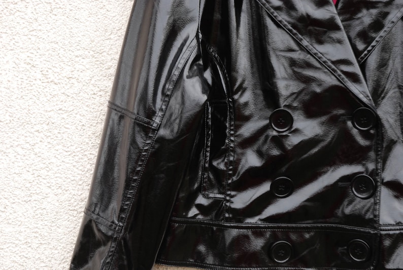 Vintage Black Vegan Leather Jacket Womens Black Shiny Jacket Blazer Marching Band Double Breasted Military MJ Michael Jackson Blazer