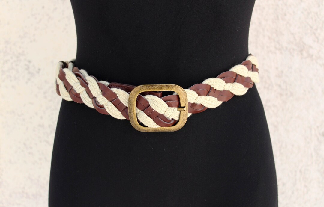 Vintage Braided Belt / Brown Braided Belt / Braided Cotton Leather Belt
