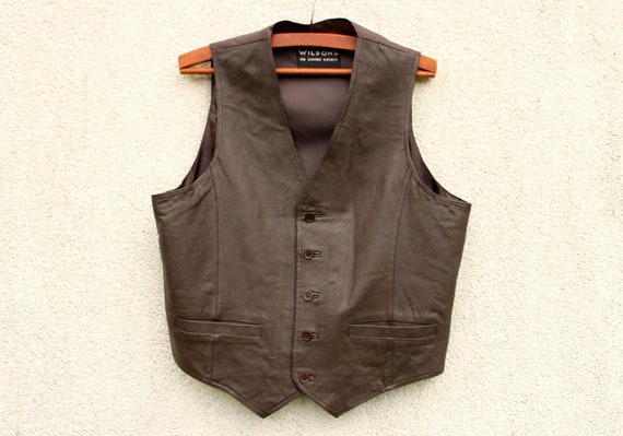 Vintage brown Leather Vest men's / genuine Leather ve… - Gem