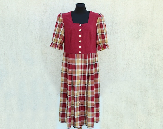 Vintage plaid Dirndl Dress women's / plaid Tracht… - image 1