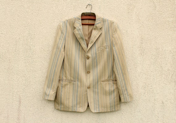 Vintage Beige Corduroy Blazer Men's Beige Blue Str