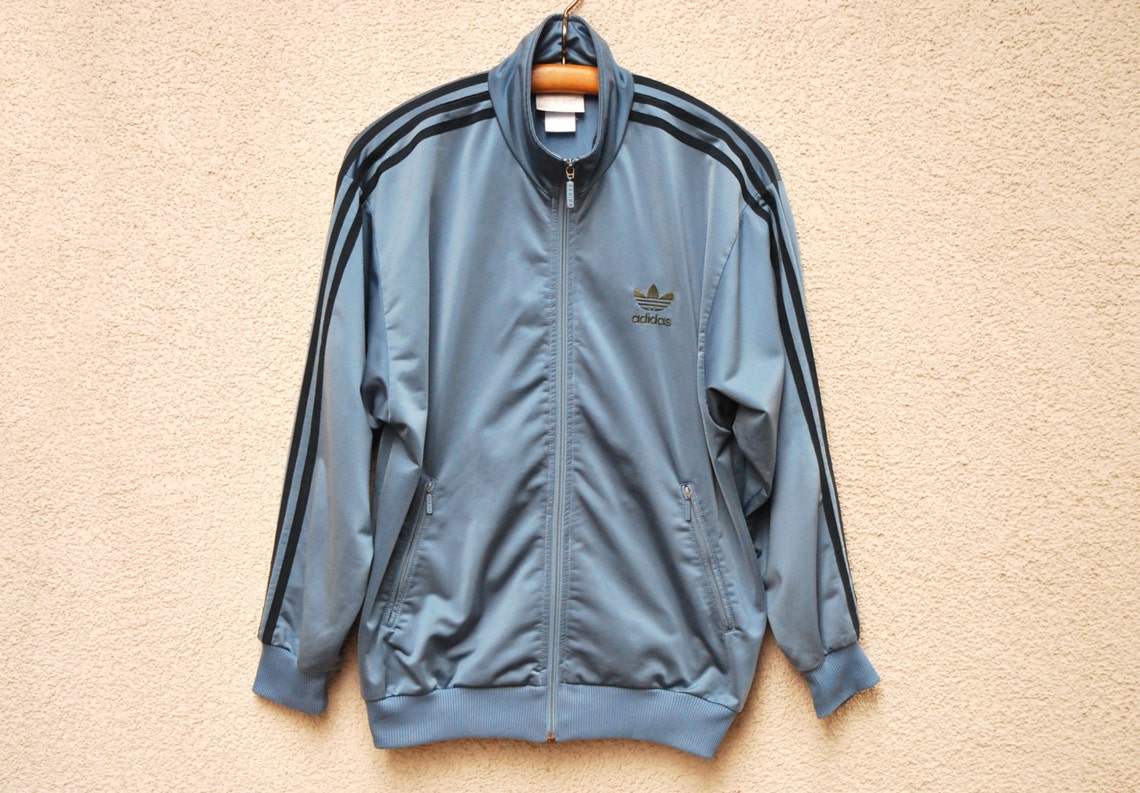 Vintage ADIDAS Sports Jacket Bluish Grey Blue Striped Hipster | Etsy
