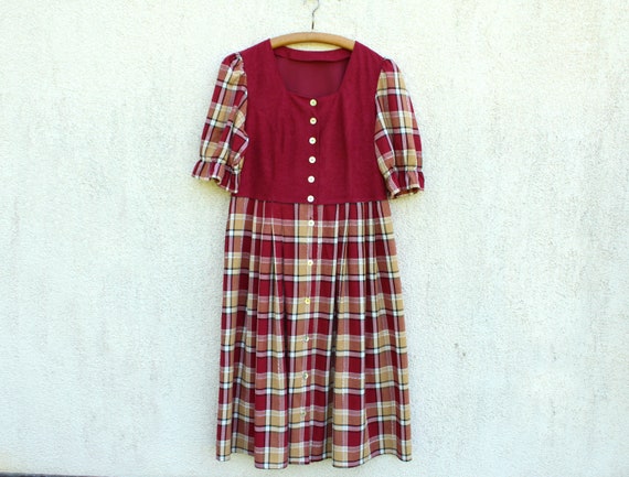 Vintage plaid Dirndl Dress women's / plaid Tracht… - image 2