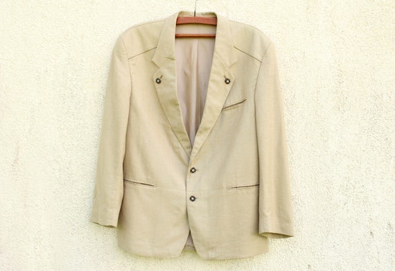 Vintage Linen blend Trachten Blazer men's / Linen… - image 1