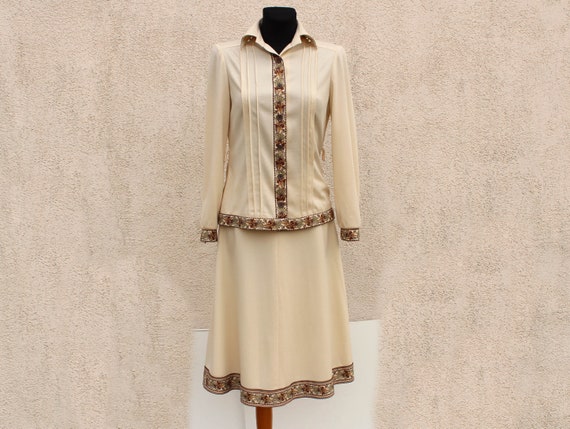 Vintage 1970s Dress Suit women's / ivory white Et… - image 1