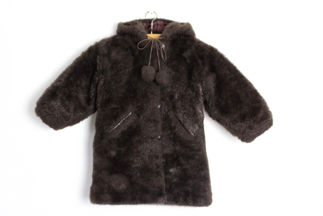 Vintage Brown Faux Fur Coat 10 12