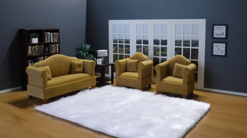 Dollhouse Miniature Living Room Furniture Brown Sofa Double Couch 1//12 Scale