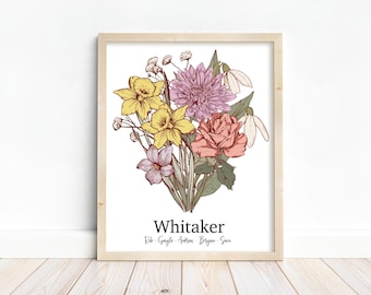 Birth Flower Family Bouquet - Version 1 || Unique Custom Personalized Gift