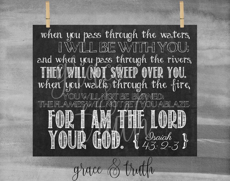 Chalkboard Bible Verse Print Isaiah 432 3 Encouragement Home Decor