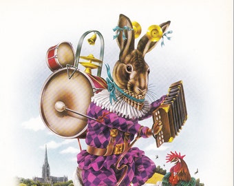 psychedelic Hare street musician Harlequin 70's illustration design Alan Aldridge vintage print anthropomorphic animal