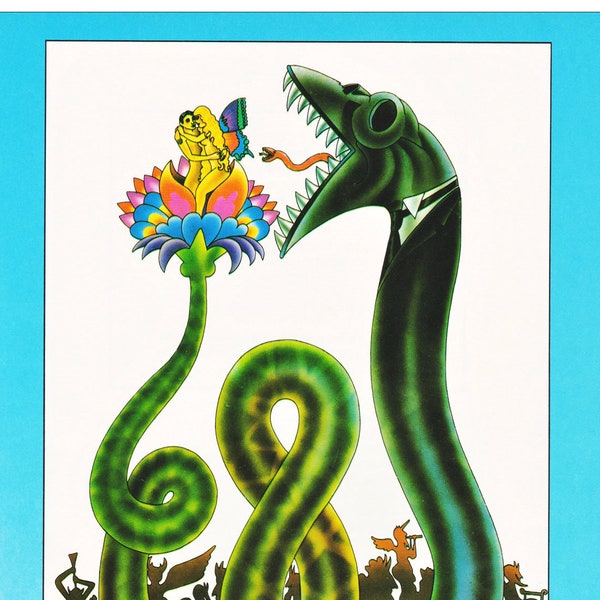 60's poster The Arts and Censorship illustration Artwork by Alan Aldridge psychedelic art vintage print snake eating Adam and Eve