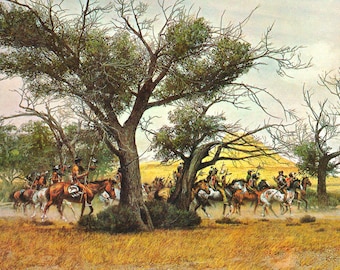 War party on horseback Native Americans Western art by Frank C. McCarthy vintage print Wild West theme Americas Old West Indian tribe
