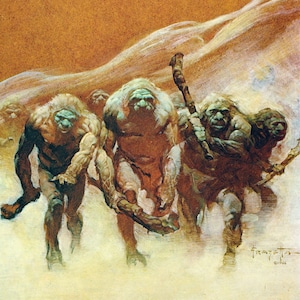 Neanderthal Frank Frazetta vintage stampa artistica fantasy Sci Fi cavernicoli tribù