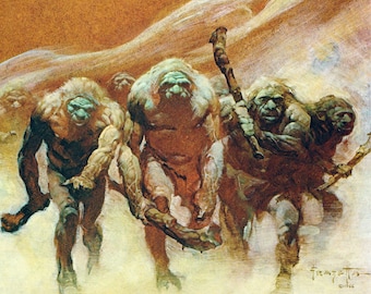 Neanderthal Frank Frazetta vintage Fantasy art print Sci Fi cavemen tribe