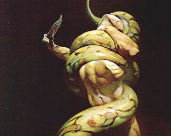 Serpent Frank Frazetta snake Ardor on Aros by Andrew Offutt vintage dark fantasy cover art print Sci Fi man cave deco
