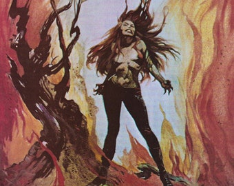 Torture Garden Frank Frazetta vintage dark fantasy cover art print Sci Fi man cave deco Octave Mirbeau burning fire Passion Evil Terror