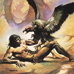 Tarzan l&#39;indomabile Boris Vallejo vintage dark fantasy Edgar Rice Burroughs copertina arte guerriero stampa Sci Fi caverna uomo deco regalo fan fantasy