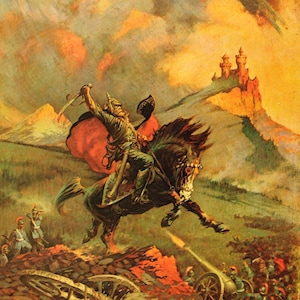 Mad King Frank Frazetta vintage dark fantasy stampa arte Sci Fi man cave deco artista americano guerriero a cavallo era hyboriana