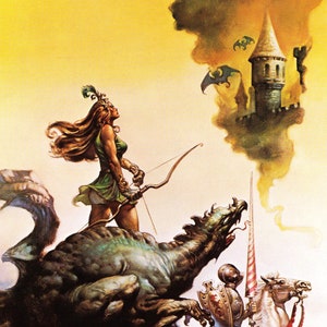 Il drago e George Boris Vallejo vintage fantasy art girl power donna guerriera draghi fumetto stampa Sci Fi man cave deco fantasy regalo