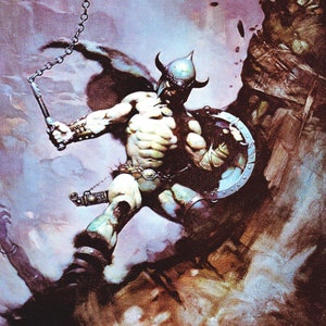 Boodstone Kane Schwertkämpfer Frazetta Druck Vintage Dark Fantasy Cover Kunst Sci Fi Mann Höhle Dekor wilden Kampf mit Schild
