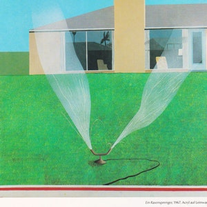 David Hockney lawn sprinkler villa in California blue sky bathroom decor wall artwork British artist vintage print modern art
