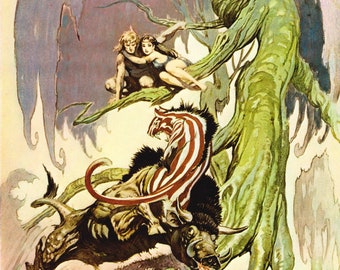 Beasts of Venus Frank Frazetta vintage dark fantasy comic cover art print art Sci Fi man cave decor gaming room Edgar Rice Burroughs