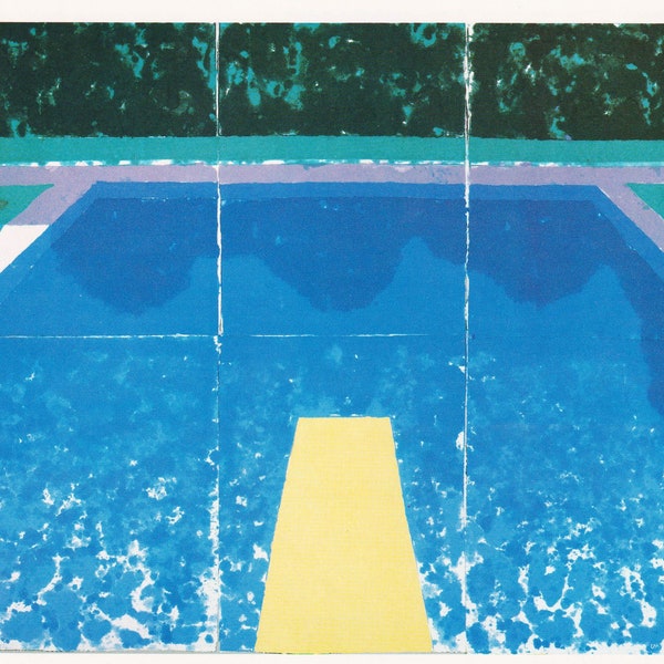 David Hockney Schwimmbrett Sprungbrett Wasserreflexionen Badezimmer Dekor Wand Kunstwerk Britischer Künstler Vintage Print Modern Art Paper Pools