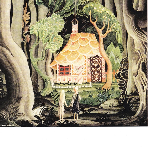 Hansel and Gretel Kay Nielsen vintage art nouveau print illustration Brothers Grimm German folk tale fairy tale home decor 8.5x11.5 inches