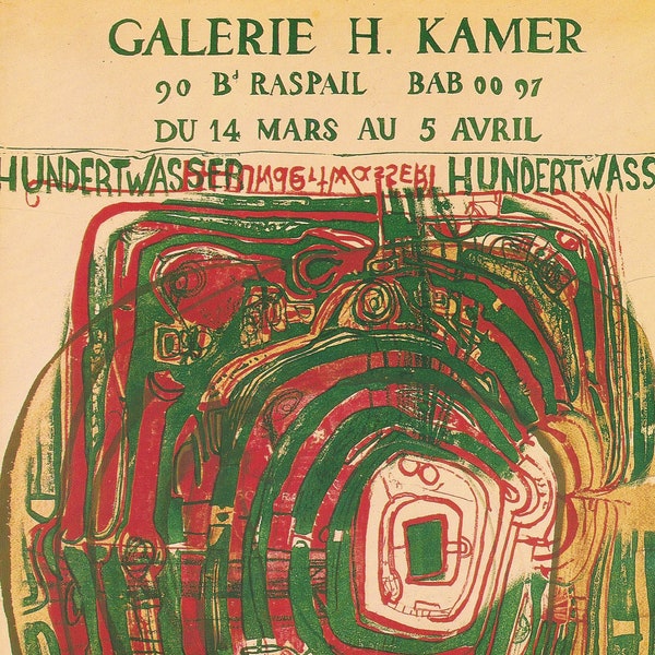 Friedensreich Hundertwassers frisch gefundenes Labyrinth Kunstwerk österreichischer Künstler Vintage Print modernes abstrakte Kunst Ausstellungsplakat