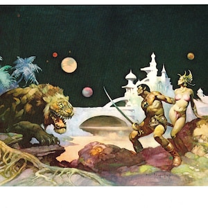 John Carter Thuvia Maid of Mars, Frank Frazetta vintage dark fantasy komiksowa okładka sztuka wydruk Sci Fi wystrój jaskini człowieka, Rice Burroughs