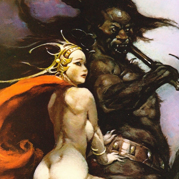 Moon Maid DETAIL Frank Frazetta vintage art print Sci Fi Dark Fantasy man cave decor fantasy gift Edgar Rice Burroughs Lost World Va-ga