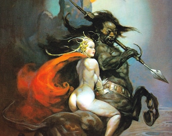 Moon Maid Frank Frazetta Vintage Art Print Sci Fi Dark Fantasy Man