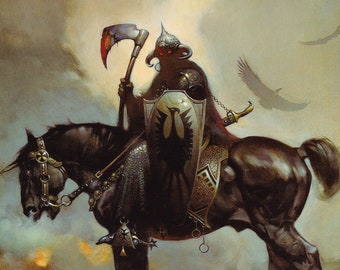 Death Dealer Frazetta vintage dark fantasy comic cover art print art Sci Fi man cave deco American artist fierce warrior black battle horse