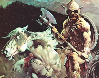 Frank Frazetta Nightwinds DETAIL warrior battle axe grey war