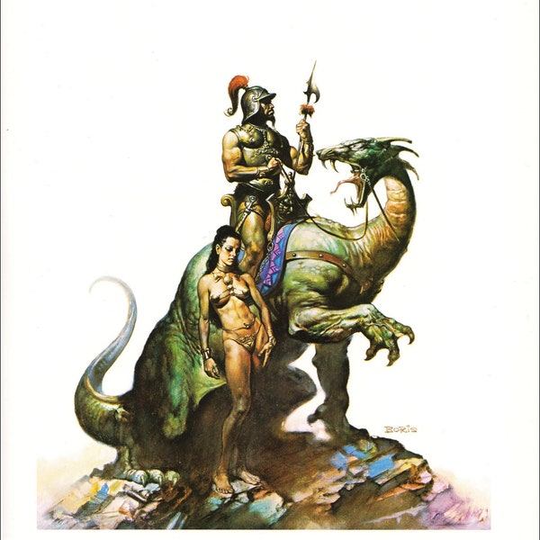 Nomads of Gor Boris Vallejo vintage fantasy art female male warrior riding dragon comic print Sci Fi man cave deco gift fantasy fan