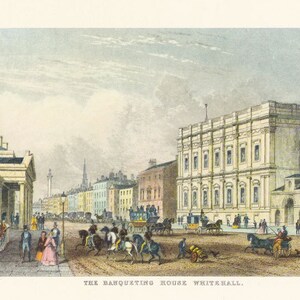 Victorian London Banqueting House Whitehall vintage print coloured engraving 7 x 9.25 inches image 1