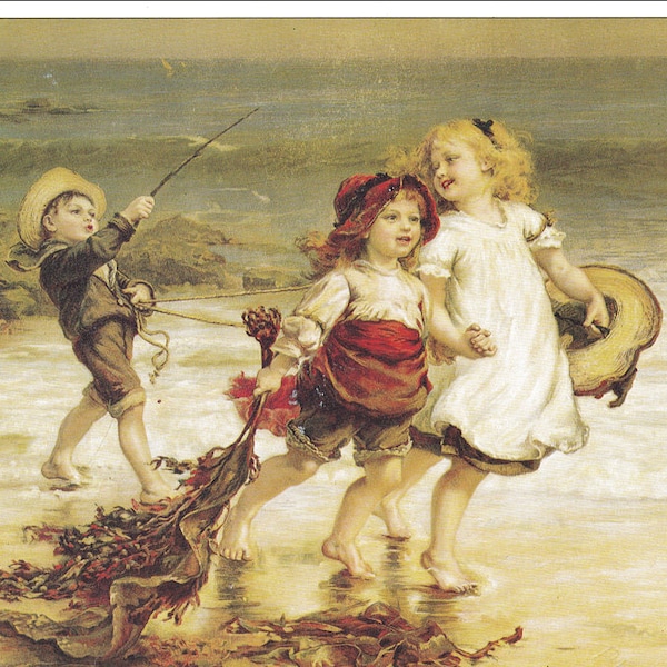 victorian children playing at the beach boy girls seaside print vintage Pears Soap advert ad victoria home decor print 8.5 x 11.5 inches