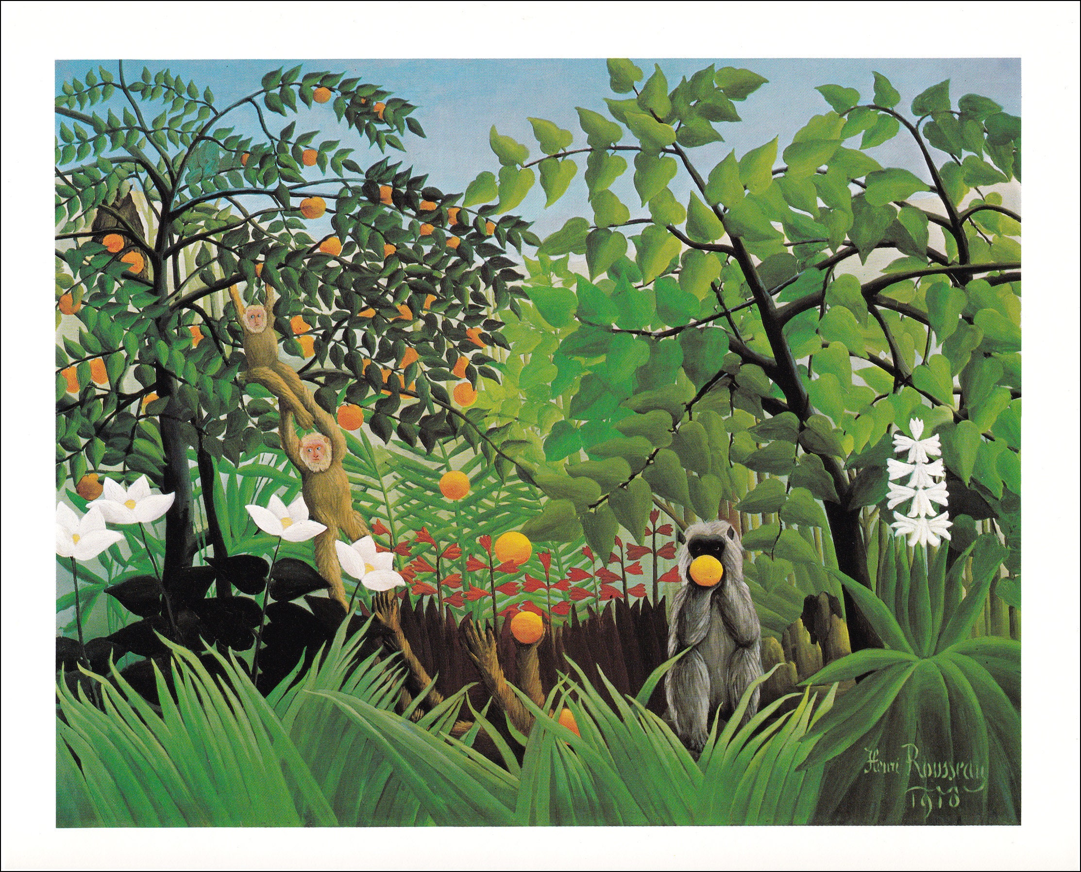 Henri Rousseau Monkeys Eating Oranges Exotic Fruit Jungle Scene