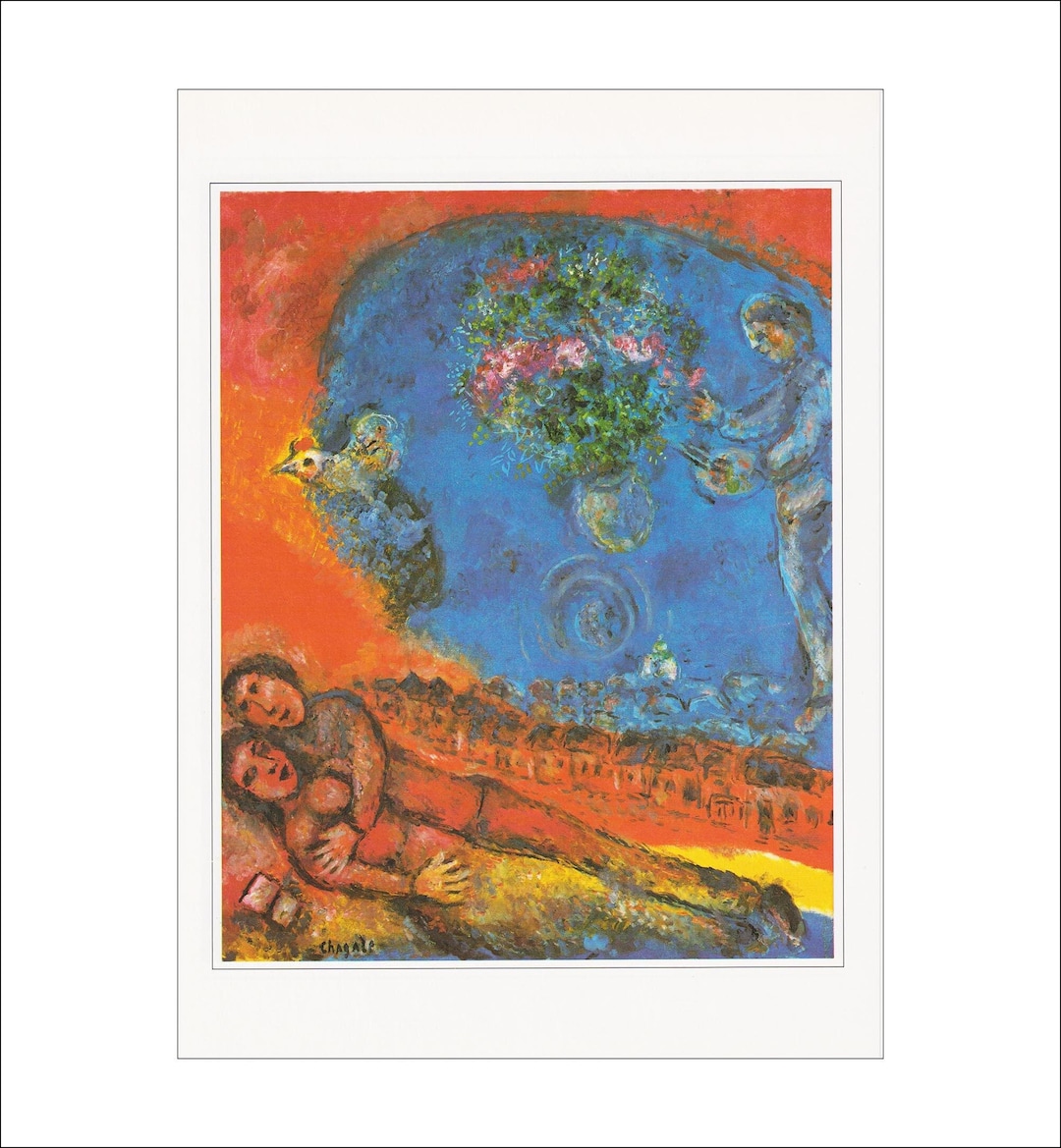Couple of Lovers on a Red Background - Marc Chagall - Framed art Print main image 1