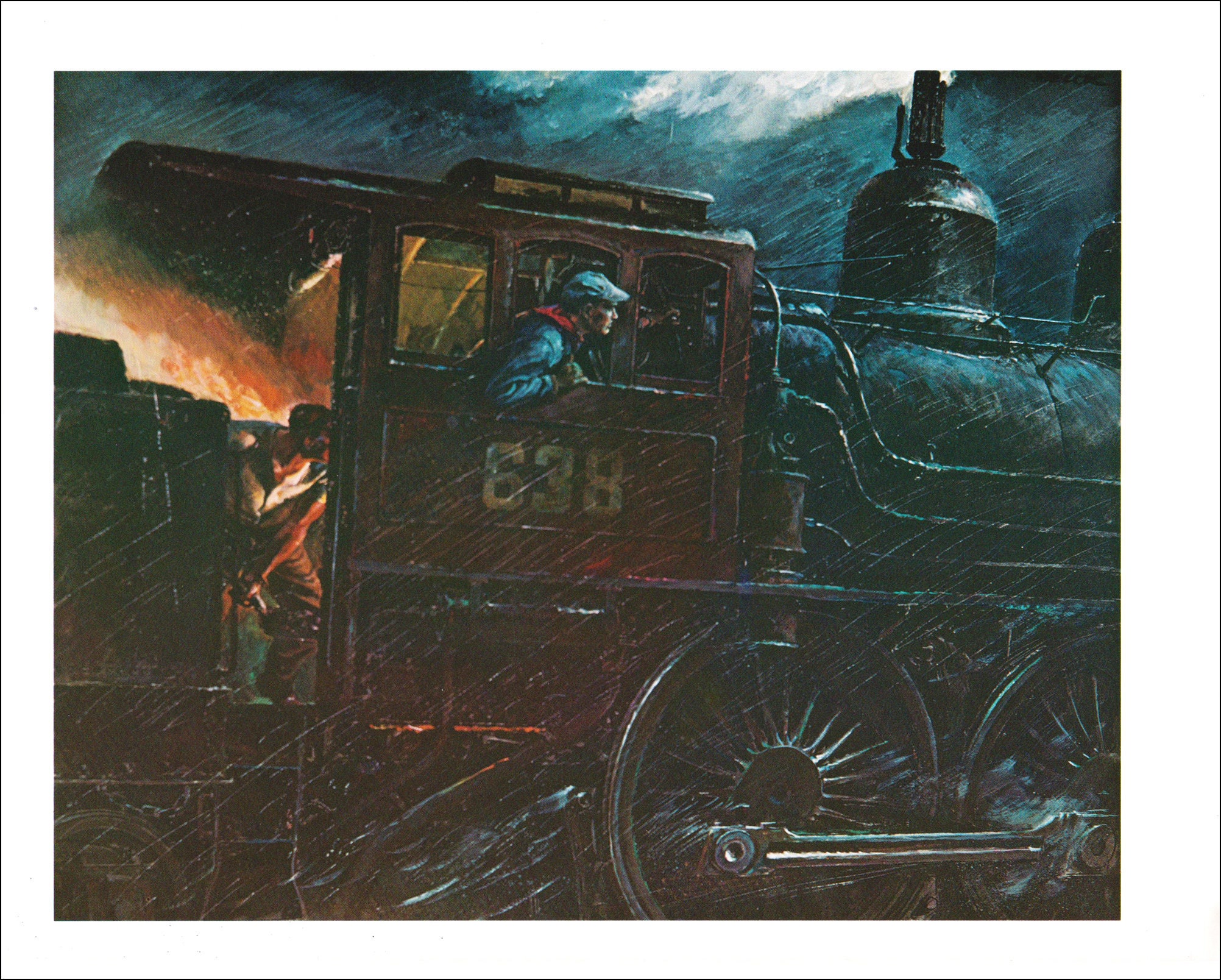 Steam Locomotive At Night By Peter Helck Cannonball Illinois Etsy Ireland