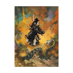 Death Dealer VI Frank Frazetta vintage dark fantasy comic art print art Sci Fi man cave deco American artist fierce warrior war horse axe image 2