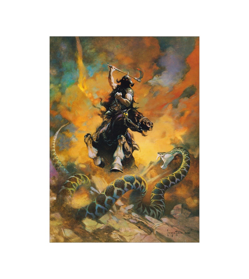 Death Dealer VI Frank Frazetta vintage dark fantasy comic art print art Sci Fi man cave deco American artist fierce warrior war horse axe image 2